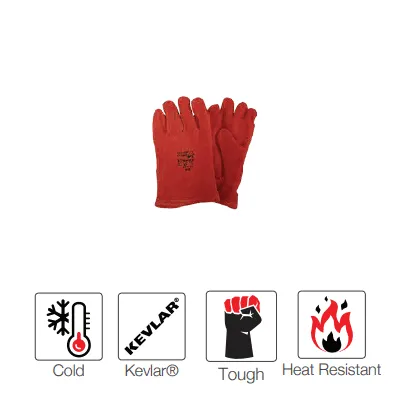50mm 2.5'' Heat resistant reinforced Kevlar red leather welding gloves
