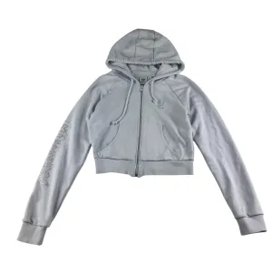 Adidas hoodie women size UK 8 light blue cropped with sequin details