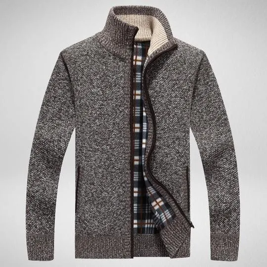 Autumn men's knit sweater sleeves plus velvet top sweater jacket