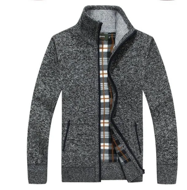 Autumn men's knit sweater sleeves plus velvet top sweater jacket