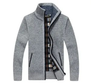 Autumn men's knit sweater sleeves plus velvet top sweater jacket
