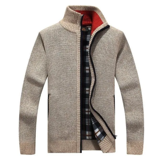Autumn men's knit sweater sleeves plus velvet top sweater jacket