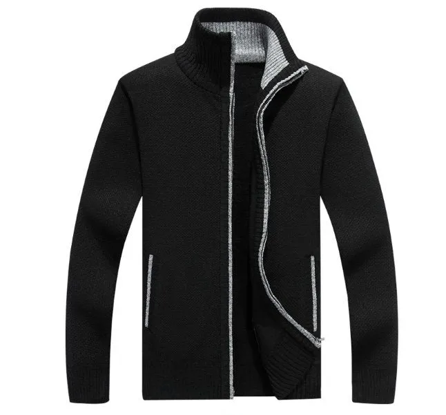 Autumn men's knit sweater sleeves plus velvet top sweater jacket
