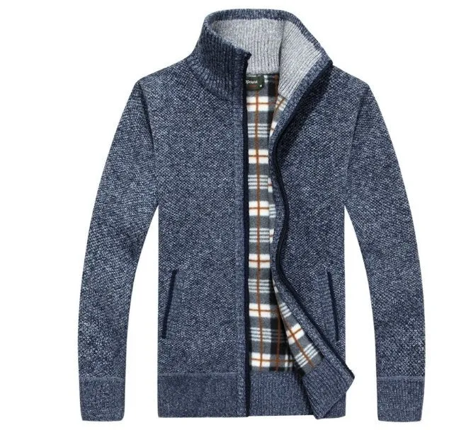 Autumn men's knit sweater sleeves plus velvet top sweater jacket