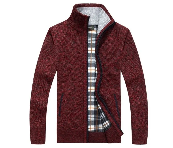 Autumn men's knit sweater sleeves plus velvet top sweater jacket
