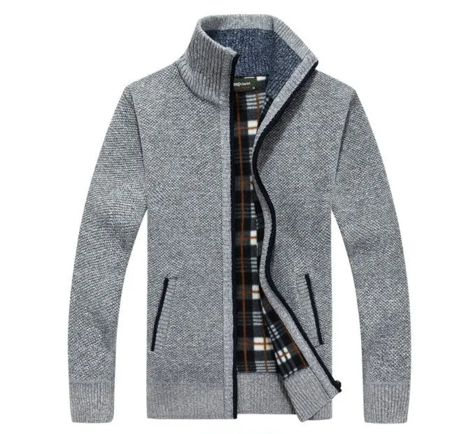 Autumn men's knit sweater sleeves plus velvet top sweater jacket