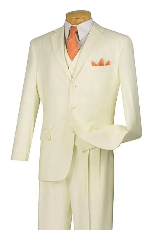 Avalon Collection - Regular Fit Men's Suit 3 Button 3 Piece Ivory