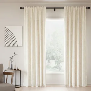 Beige White | Lille Linen Blackout Curtains Natural Modern Custom Drapes | Soft Top Back Tab