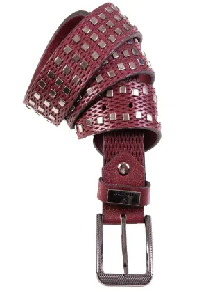 Burgundy Studded Perforated Belt