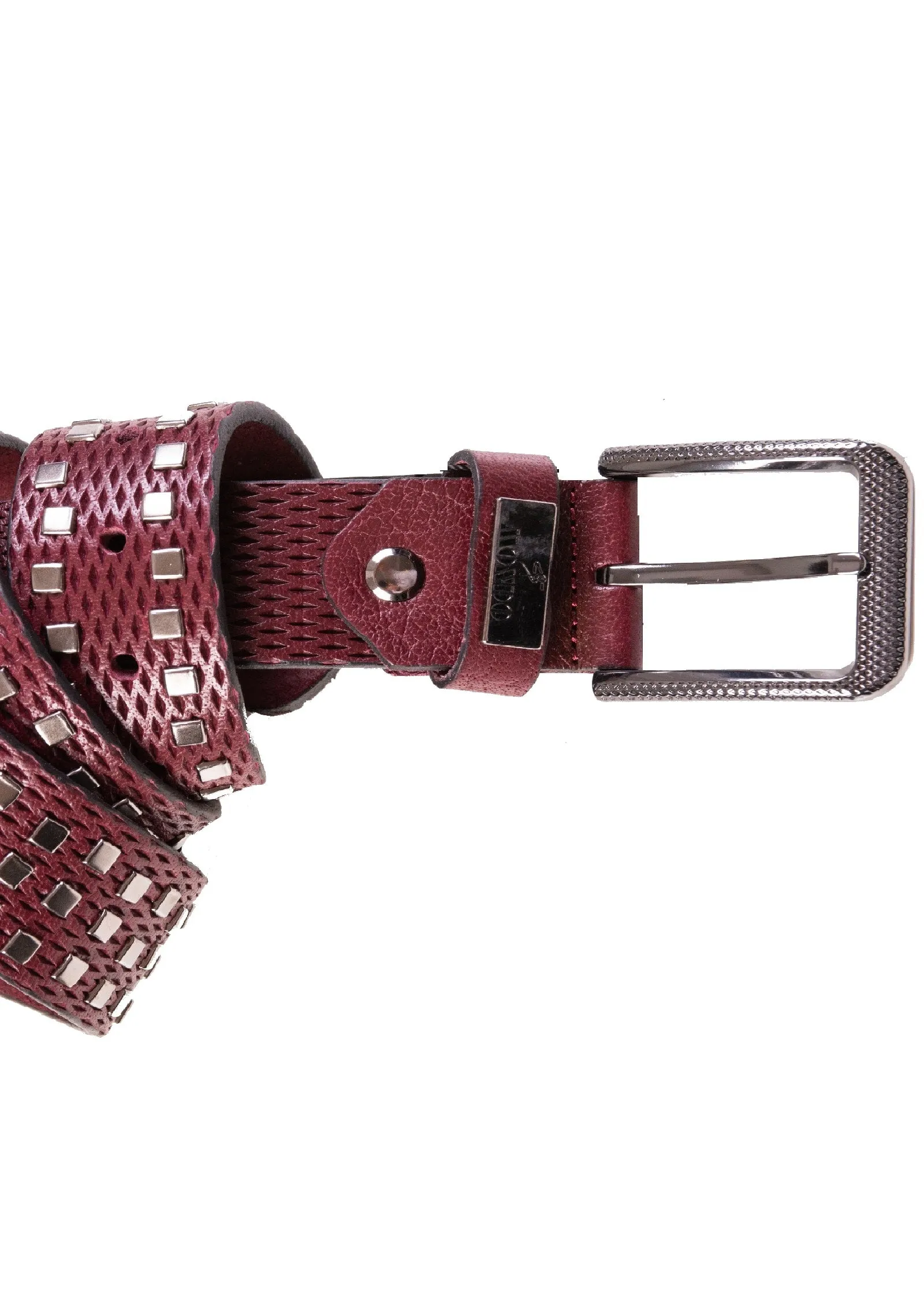 Burgundy Studded Perforated Belt