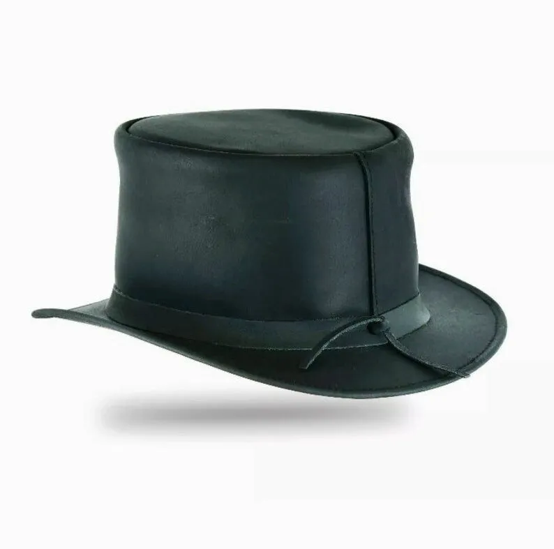 EI Dorado Top Hat Black Leather Top Hat With Simple Band Steampunk Leather Hat Motorcyclists Hat Biker Hat Magician Hat Gift For Her
