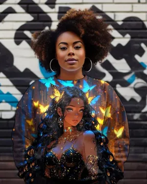 Fluorescent Butterfly Brown Girl Crewneck Sweatshirt
