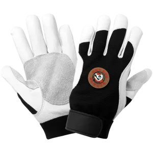 Global Glove & Safety AV3008 Hot Rod Gloves® Premium Grade Grain Goatskin Leather Palm Mechanics Style Gloves, Anti Shock Vibration Dampening Palm
