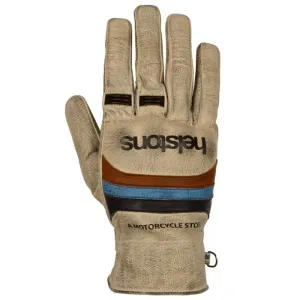 HELSTONS MORA SUMMER LEATHER MOTORCYCLE GLOVE - BEIGE/BLUE/RED