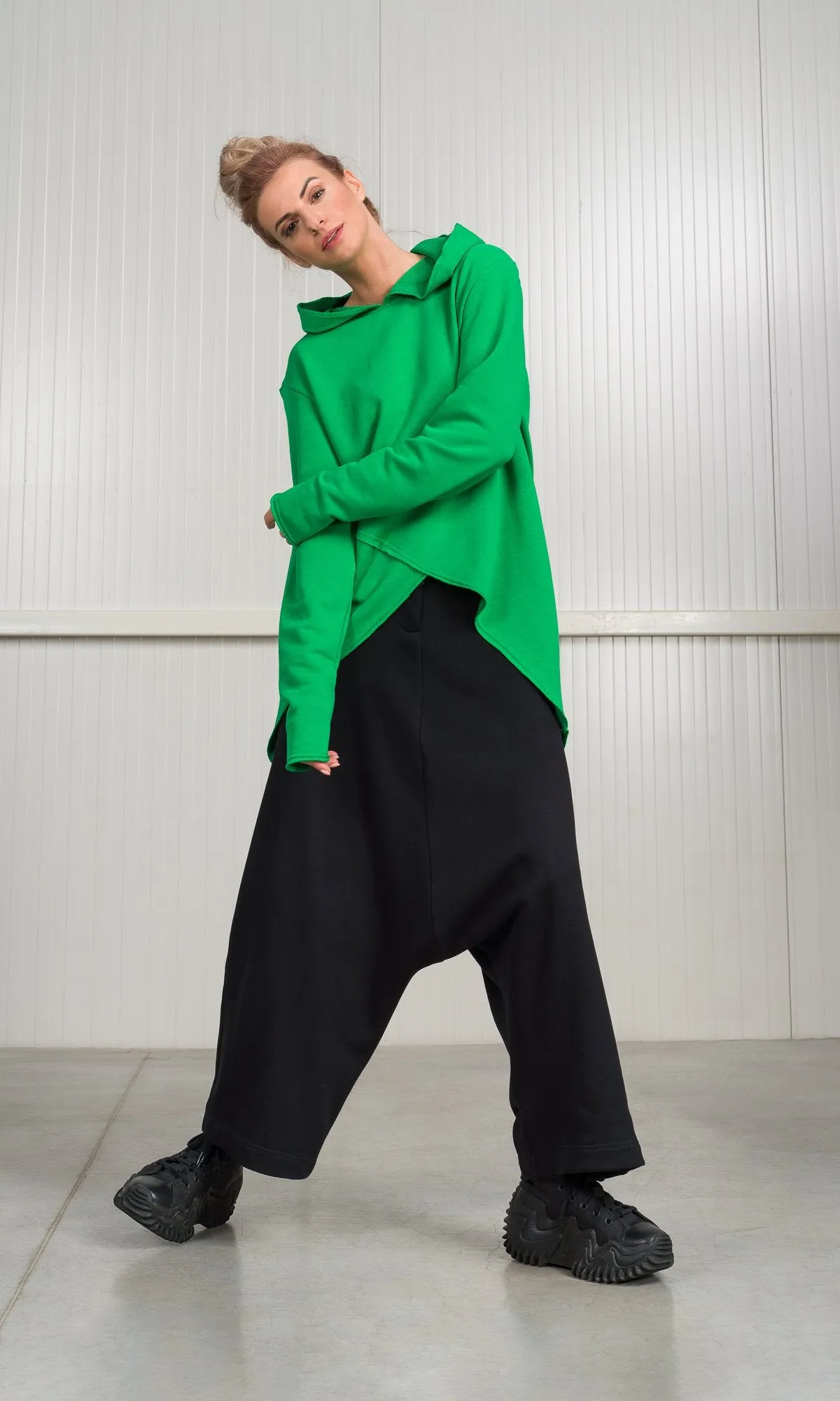 Hooded Sweatshirt with Asymmetric Overlap Front