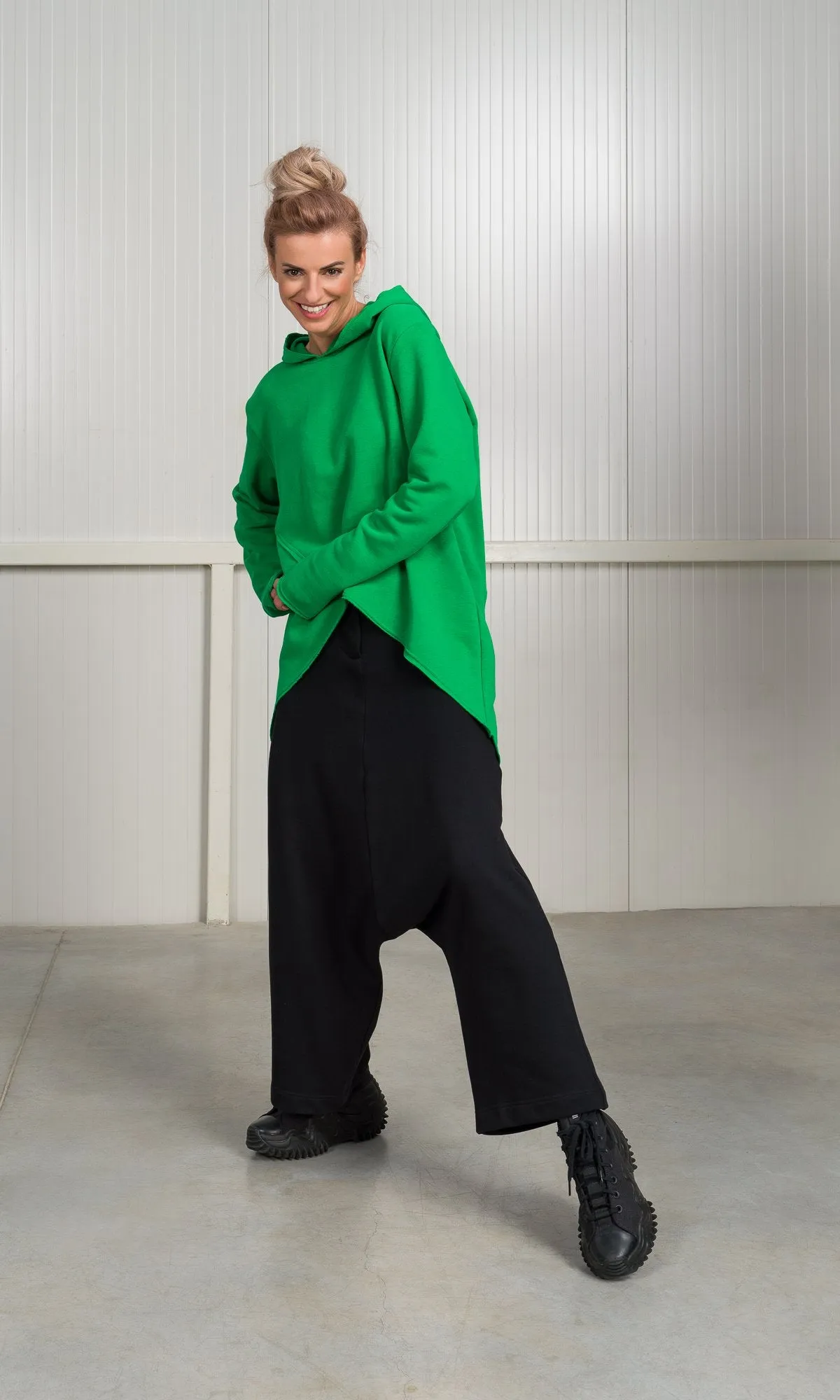 Hooded Sweatshirt with Asymmetric Overlap Front