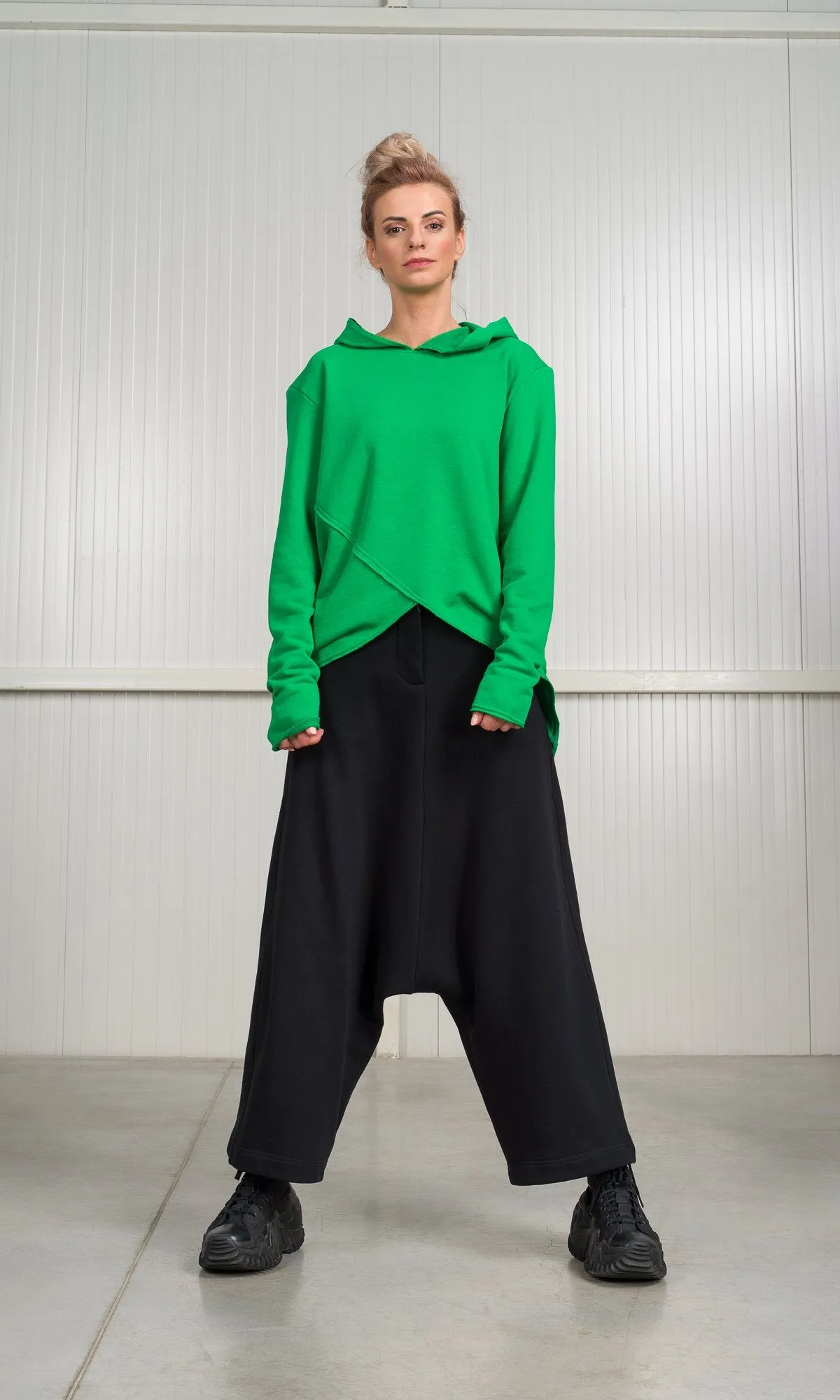 Hooded Sweatshirt with Asymmetric Overlap Front