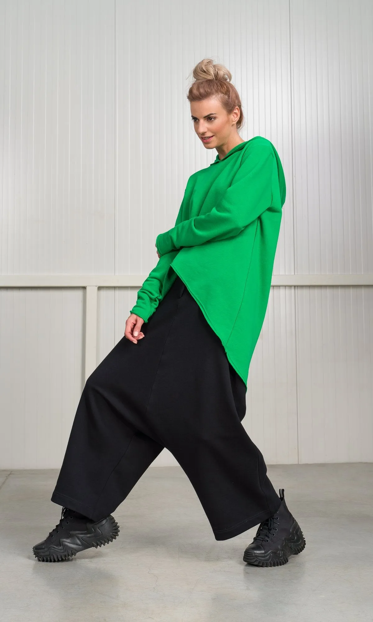 Hooded Sweatshirt with Asymmetric Overlap Front