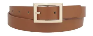 Jamie - Gold Rectangle Buckle Belt (Cognac)