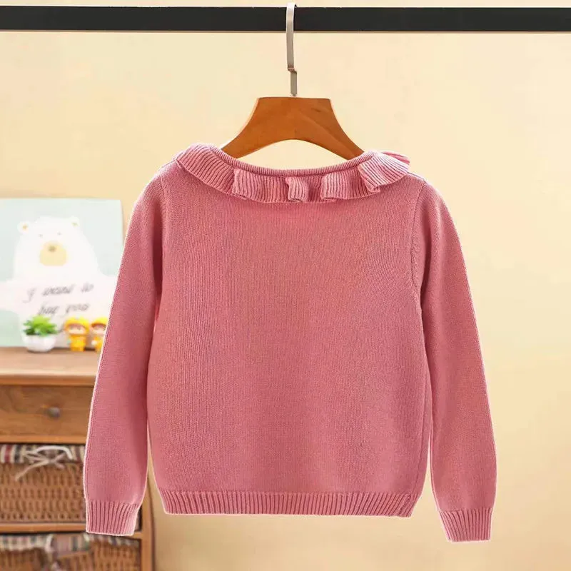 Kids Girls Floral and Rabbit Embroidery Knitted Cardigans