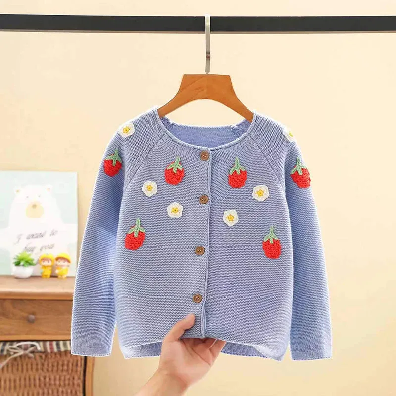 Kids Girls Floral and Rabbit Embroidery Knitted Cardigans