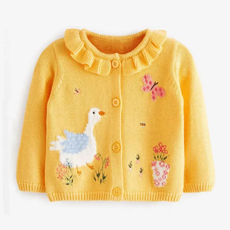 Kids Girls Floral and Rabbit Embroidery Knitted Cardigans