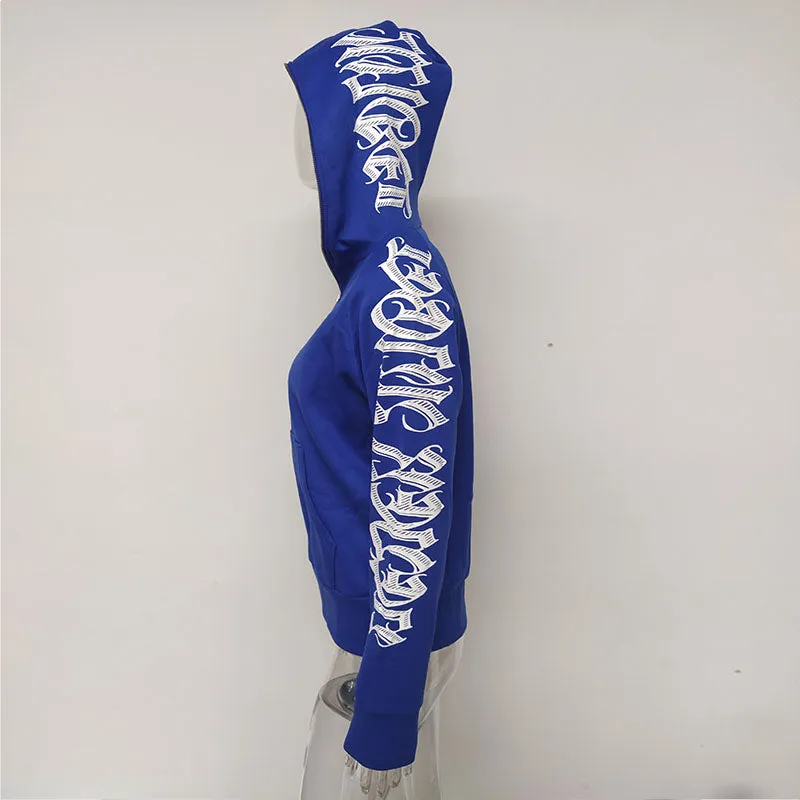 Letter Print Zip Up Hoodie