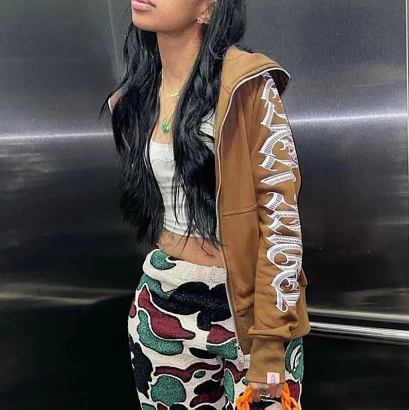 Letter Print Zip Up Hoodie