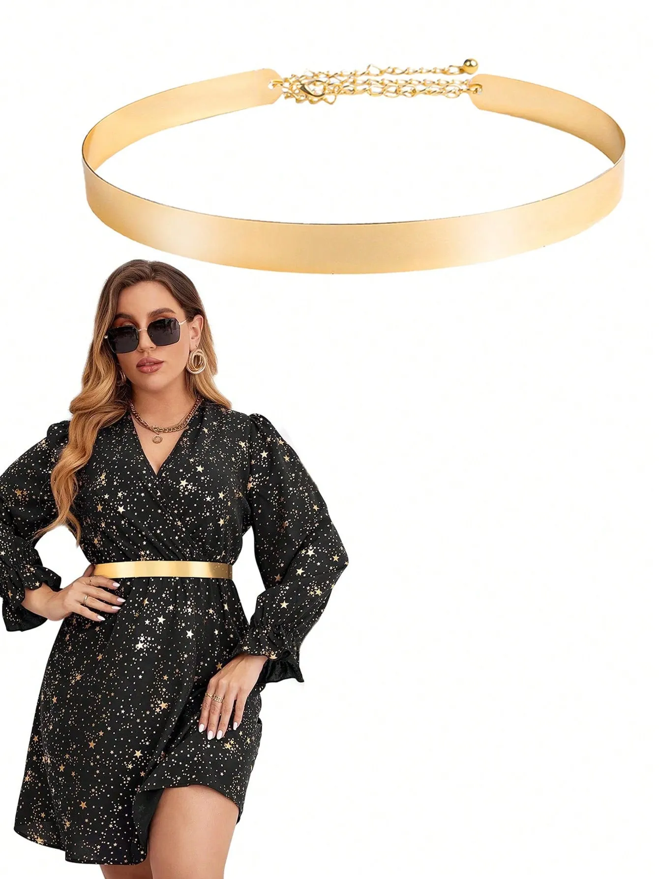 Metal Sleek Mirror Plate Waistband Belt