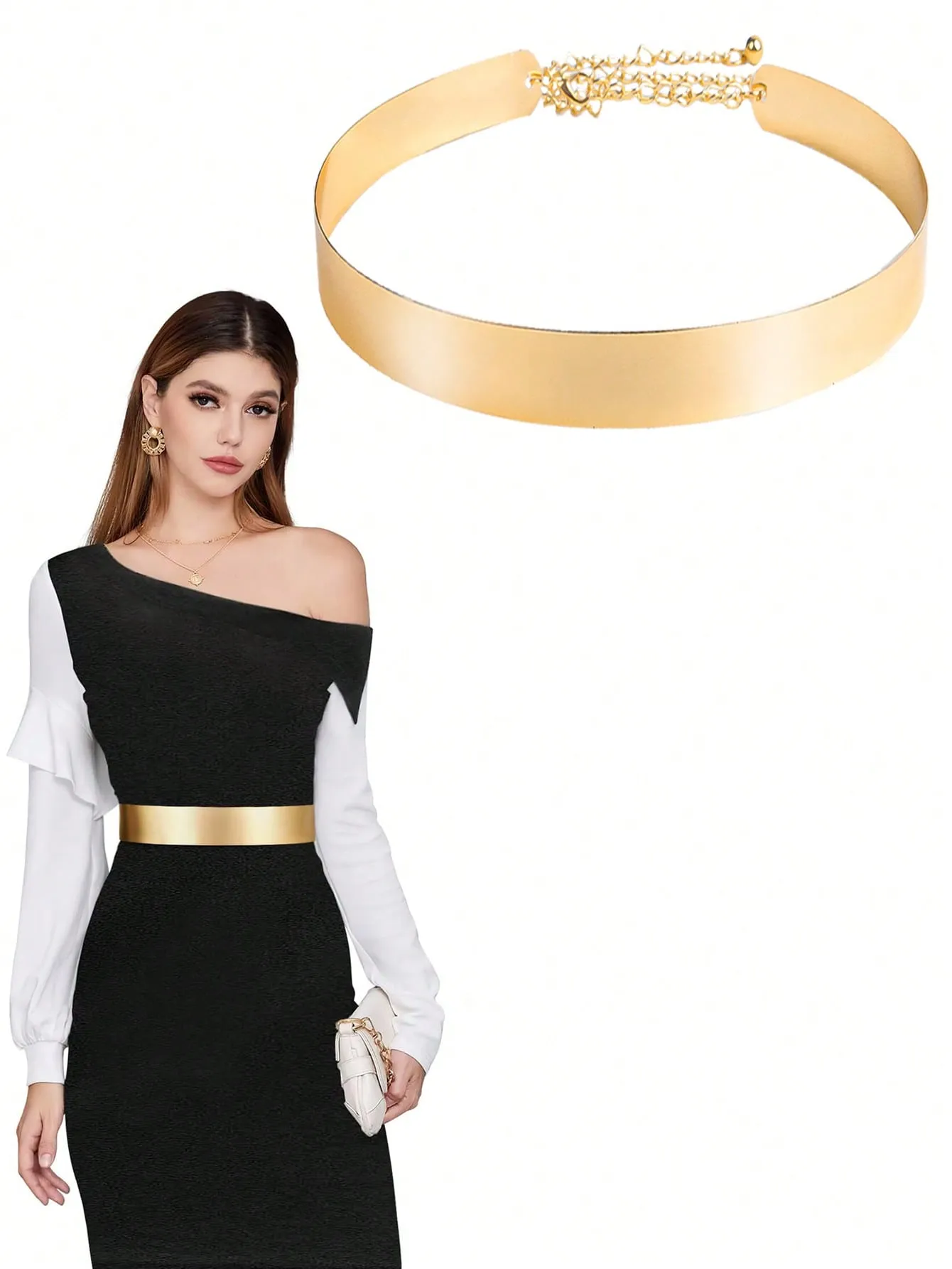Metal Sleek Mirror Plate Waistband Belt