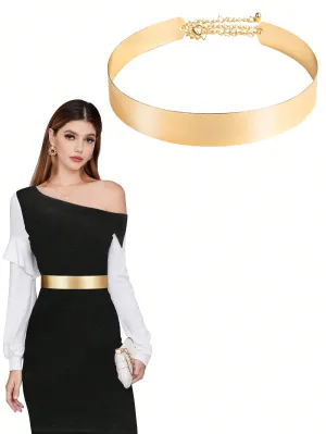 Metal Sleek Mirror Plate Waistband Belt