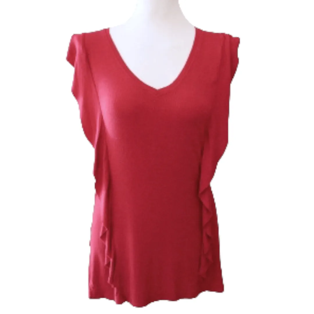 Soft Autumn Cassis Ribbed Ruffle Top