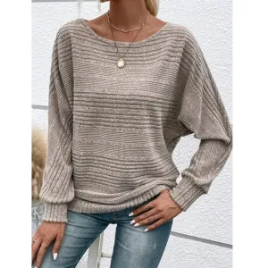 Women Warm Striped Solid Color O-neck Sweaters